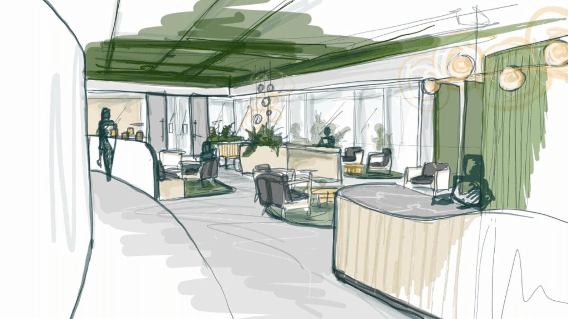 Designer-style drawing of an office space.