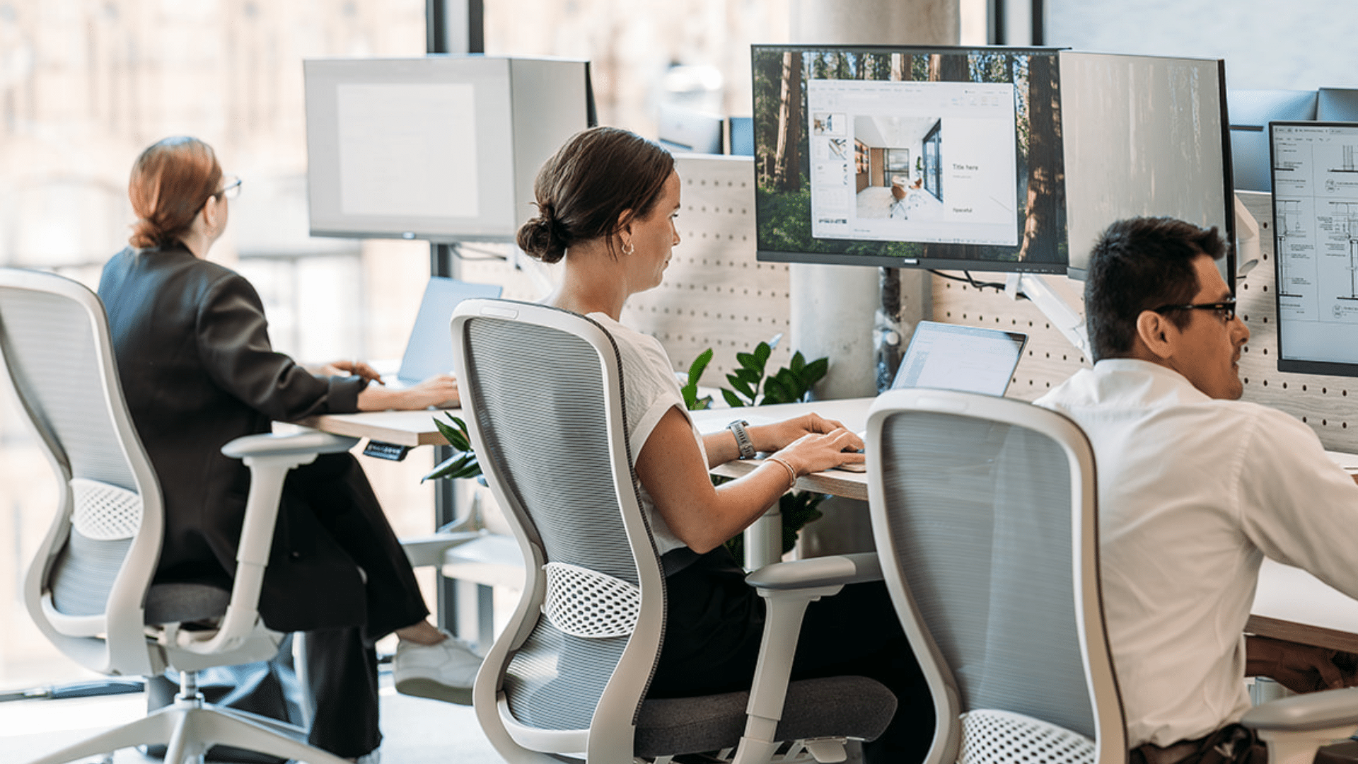 Employees working at desks.